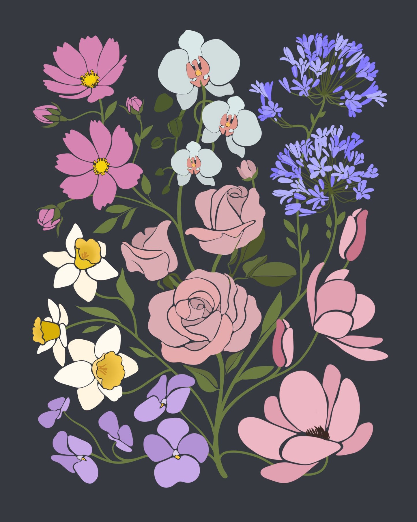Colorful floral arrangement on a dark background