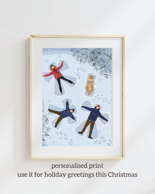 Family Portrait Holiday Greetings Card: Personalized Snow Angel Print (DIGITAL DOWNLOAD)