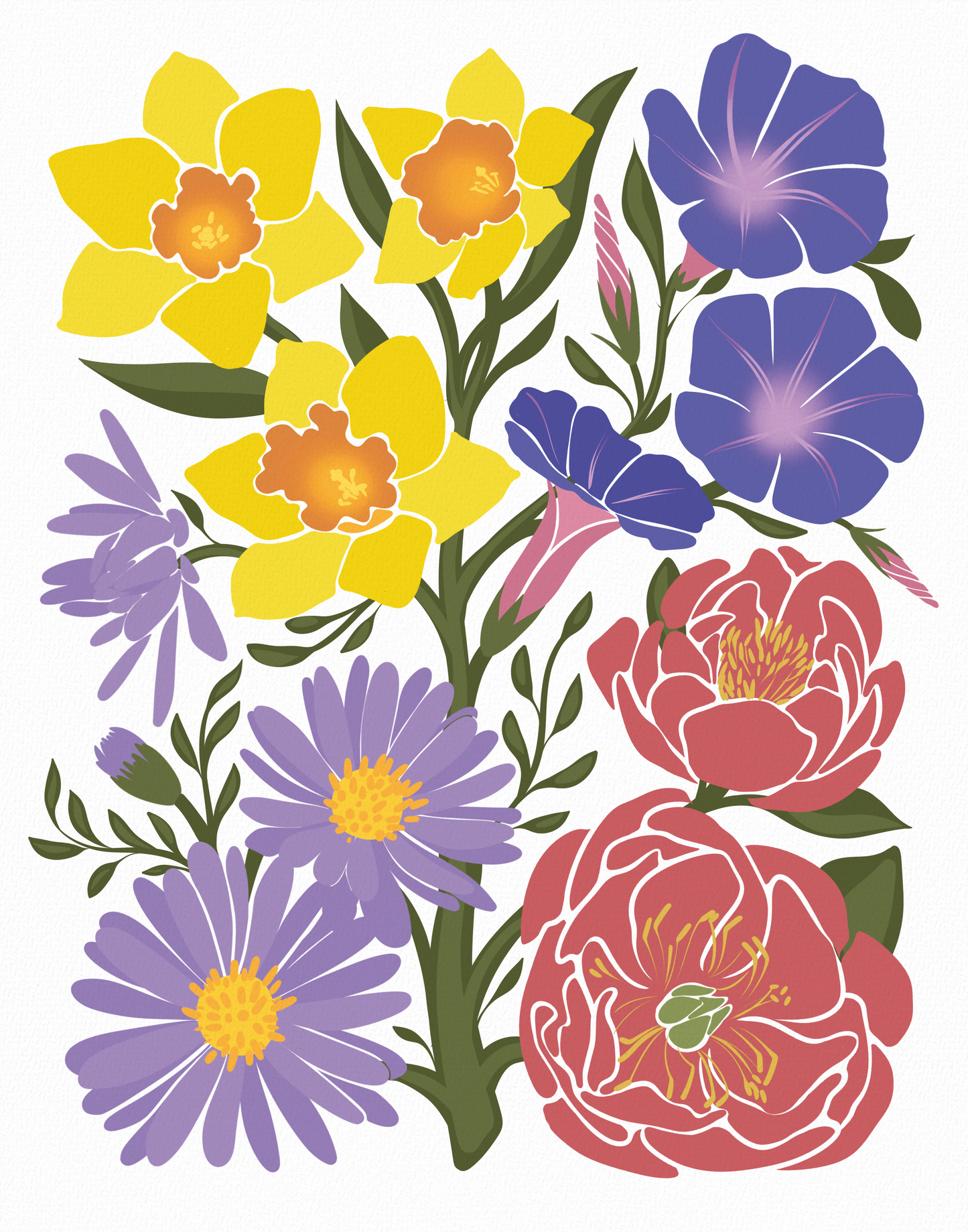 Personalized Family Garden Art: Birth Flower Print