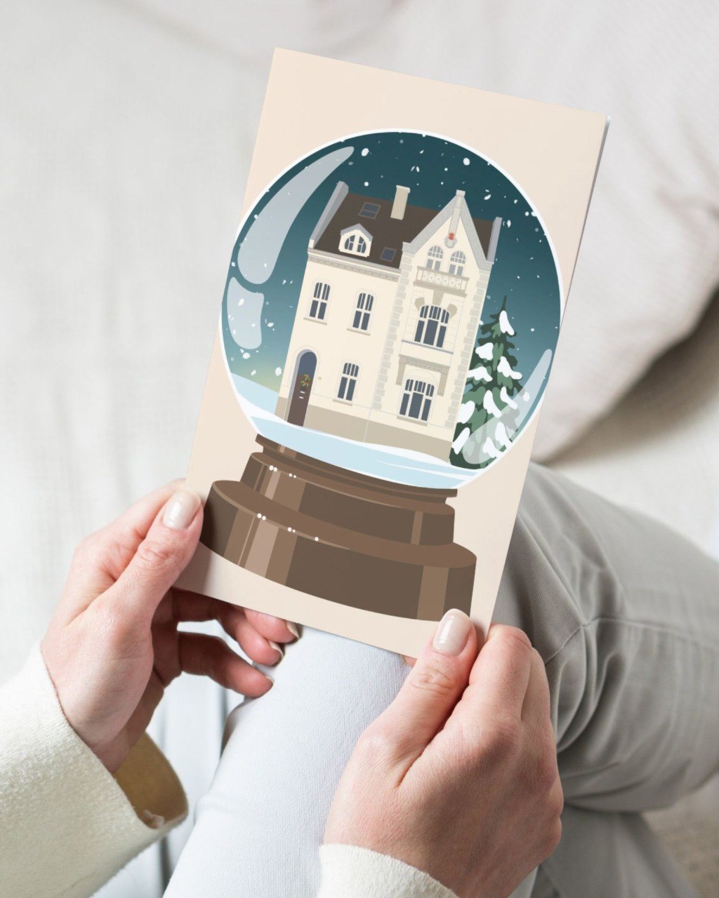 Your Home Portrait in a Snow Globe: Personalised Holiday Card