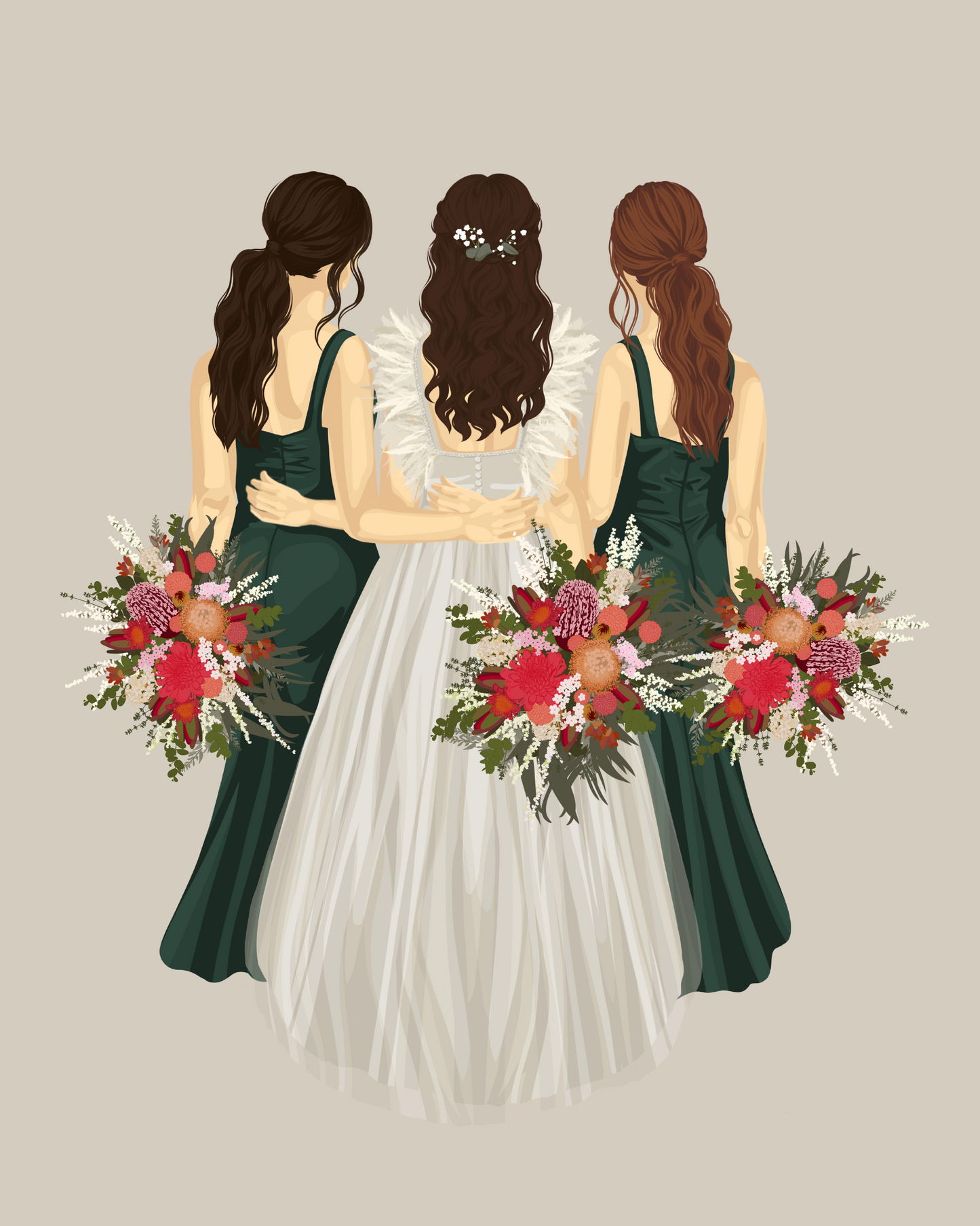 Custom Bride and Bridesmaid Portrait Art Print