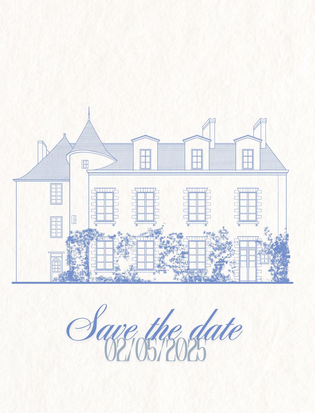 Custom Wedding Venue Sketch: Personalized Line Art Illustration