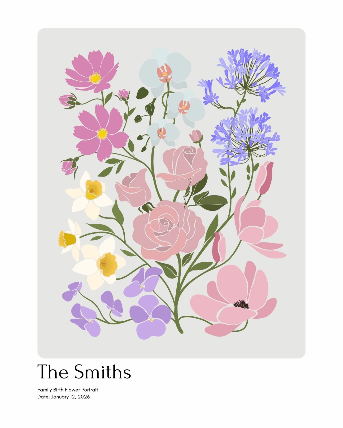 Personalized Family Garden Art: Birth Flower Print