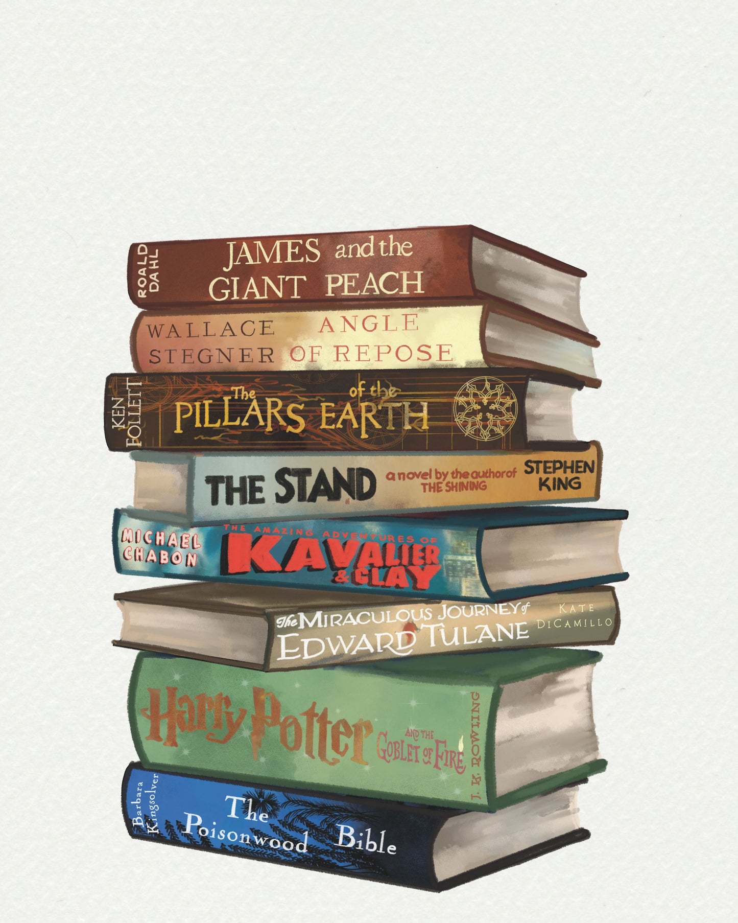 Book Lover Gift: Custom Hand-Drawn Stack of Favorite Books