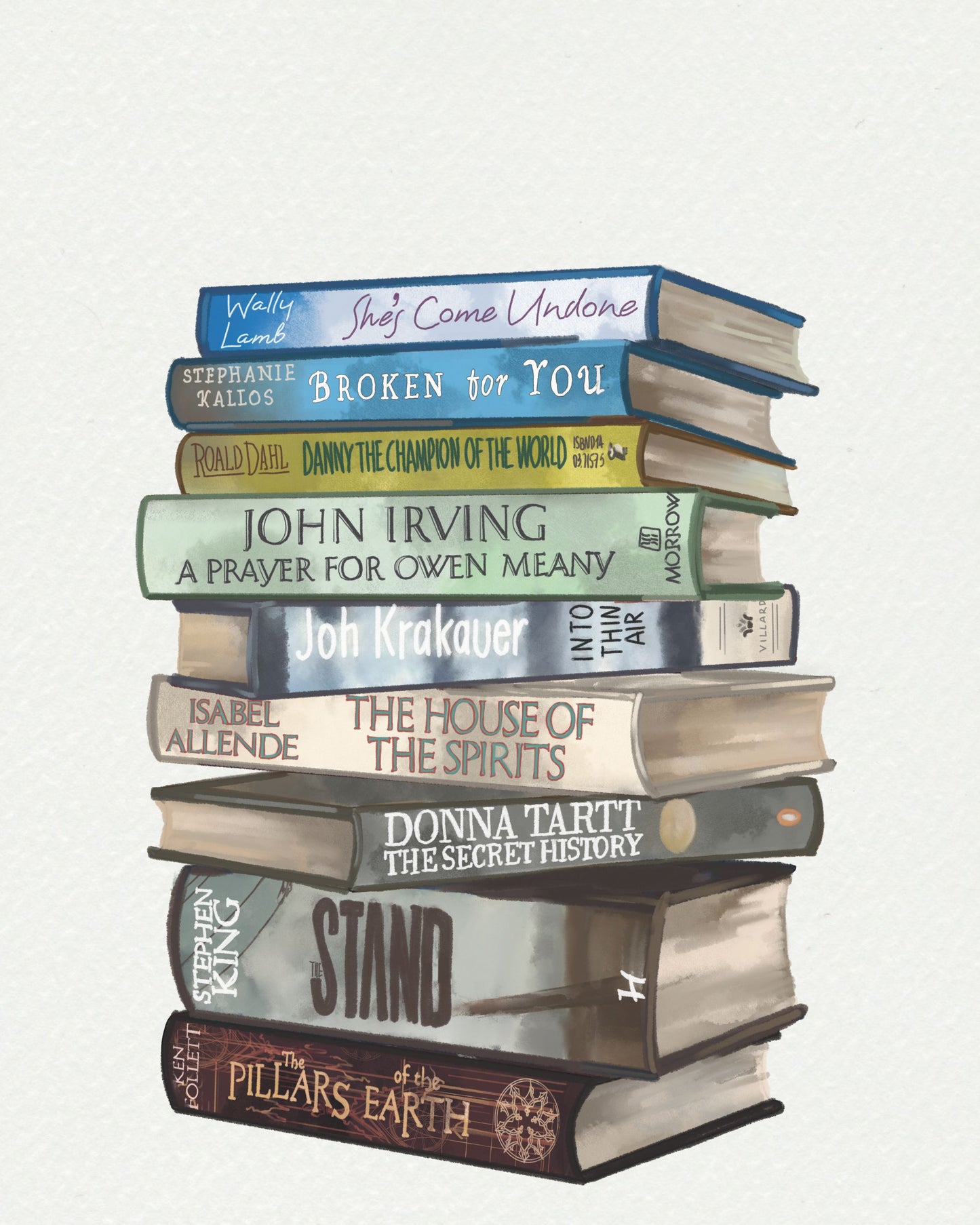 Book Lover Gift: Custom Hand-Drawn Stack of Favorite Books