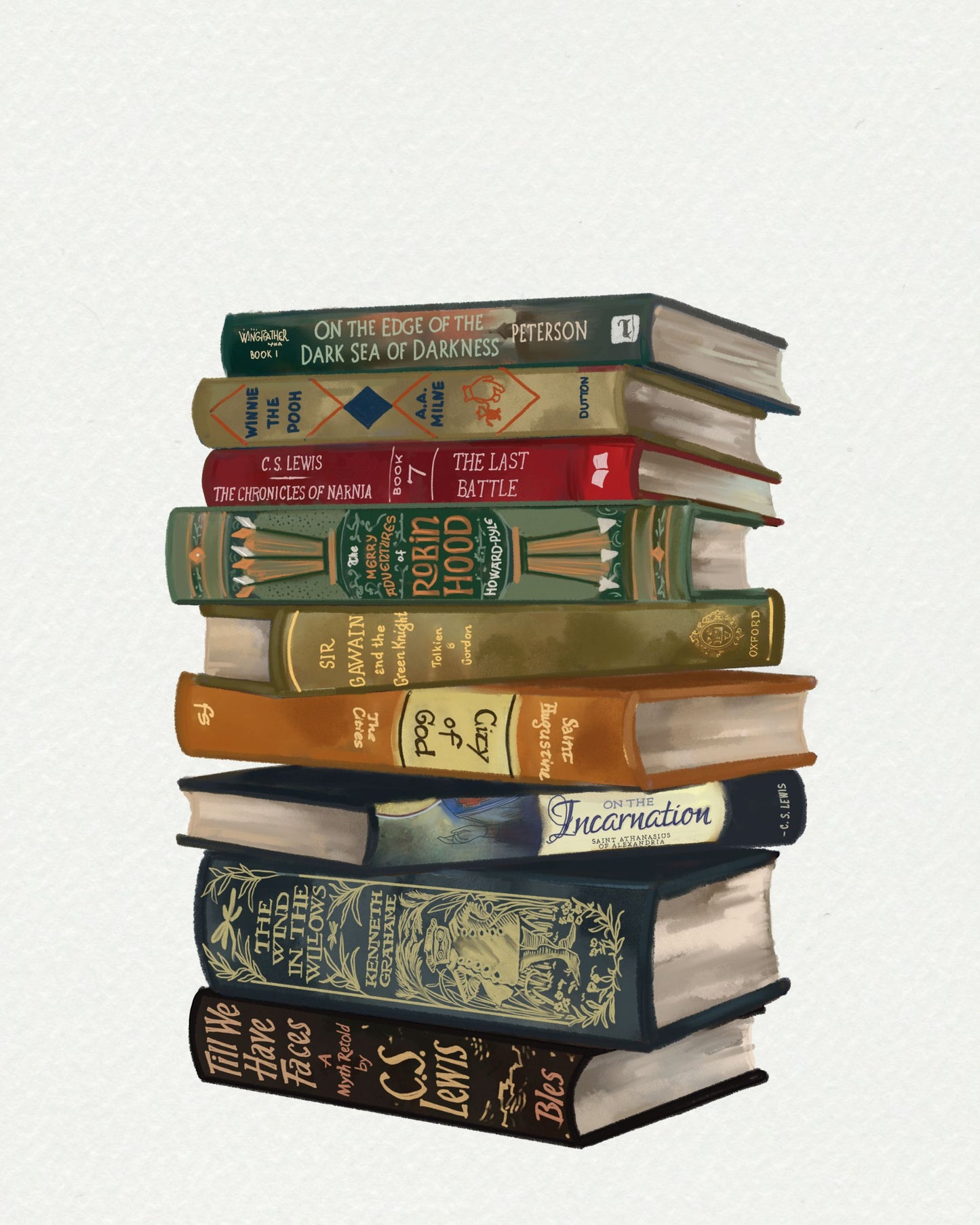 Book Lover Gift: Custom Hand-Drawn Stack of Favorite Books