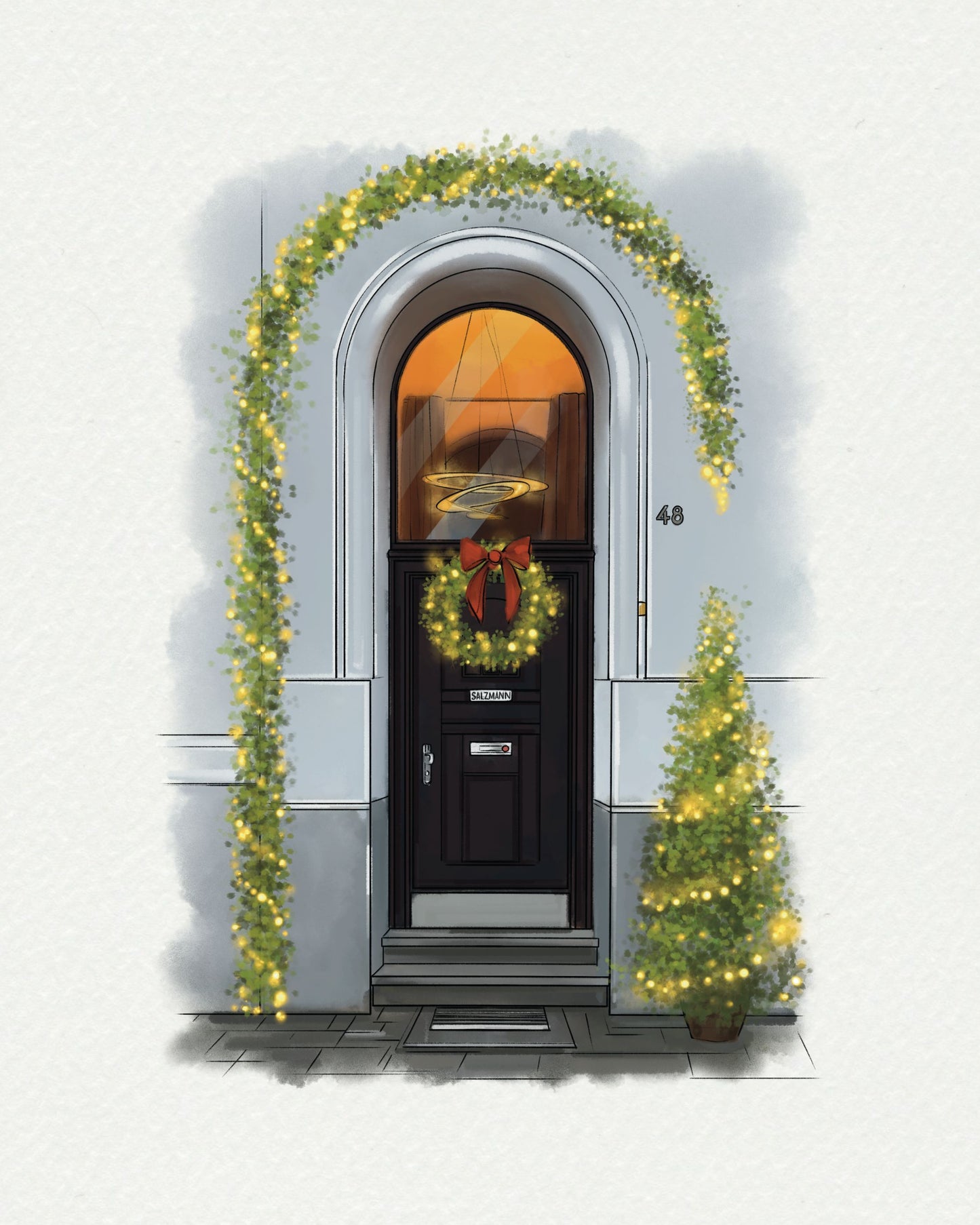 Custom Hand-Drawn Front Door Portrait: Personalized Greeting Card from Your Photo