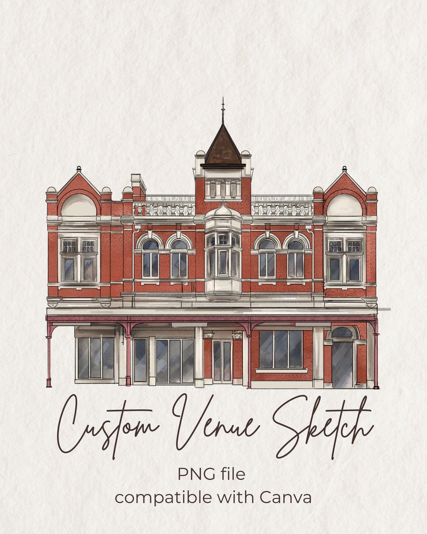 Custom Wedding Venue Drawing Watercolor Digital