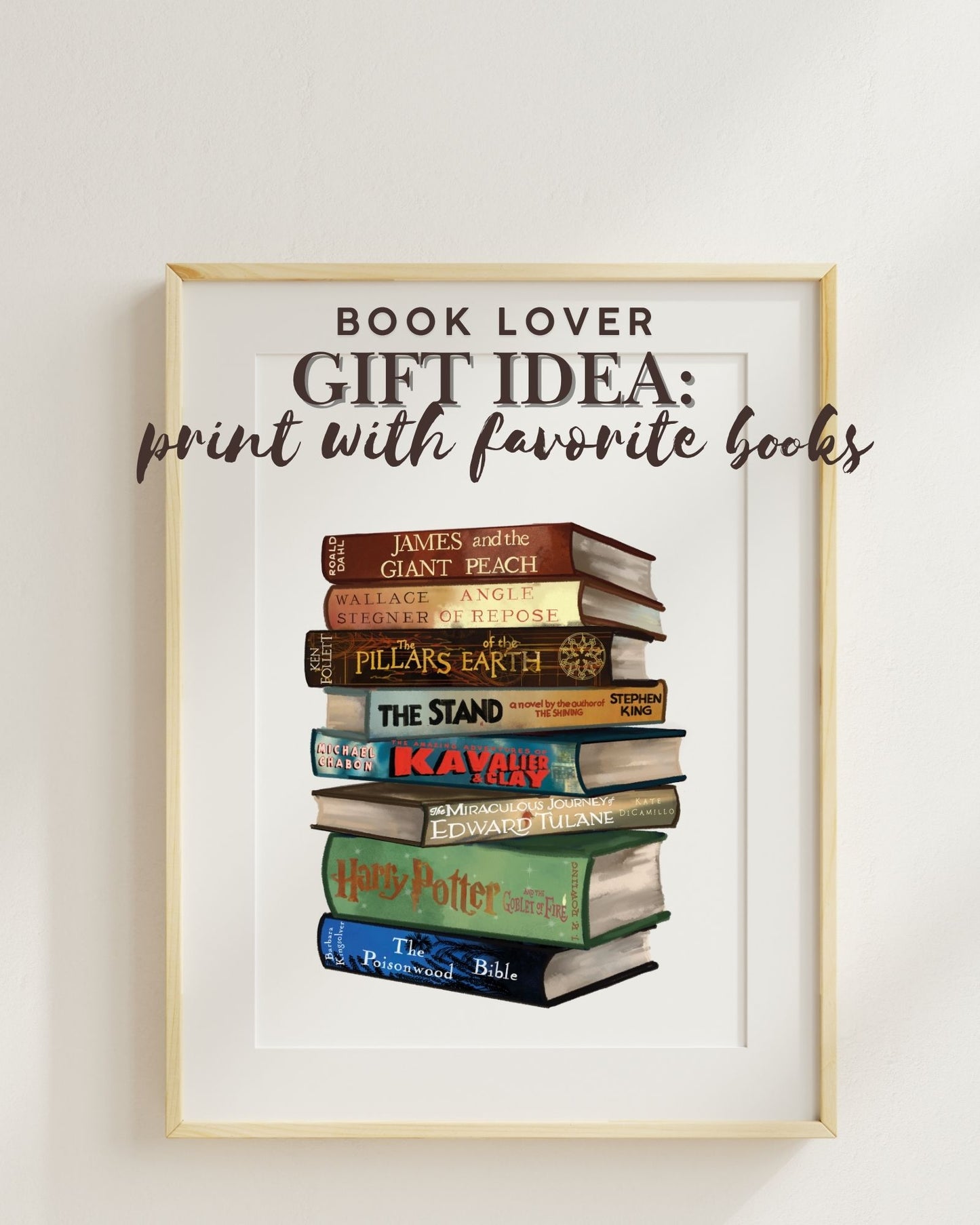 Book Lover Gift: Custom Hand-Drawn Stack of Favorite Books
