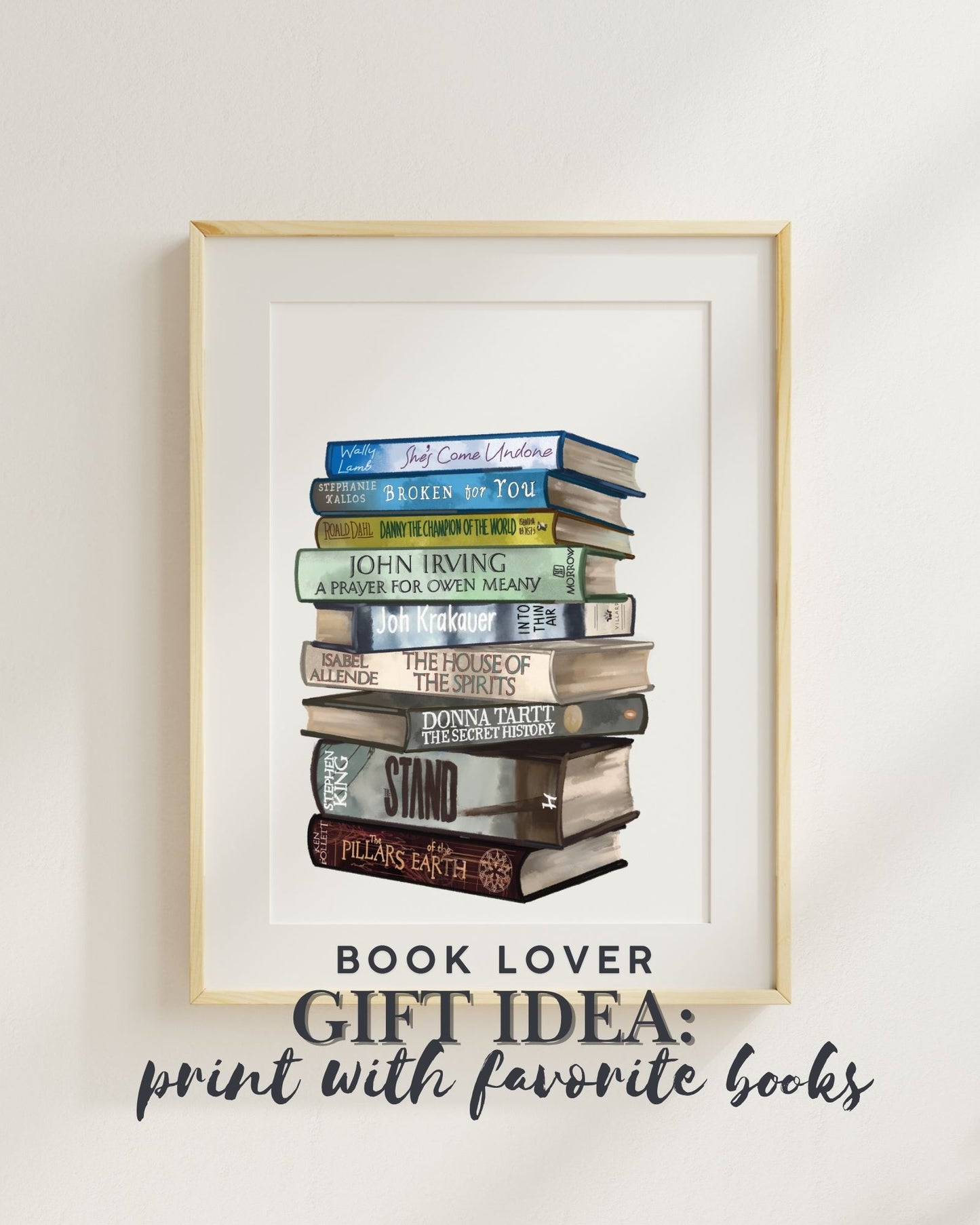 Book Lover Gift: Custom Hand-Drawn Stack of Favorite Books