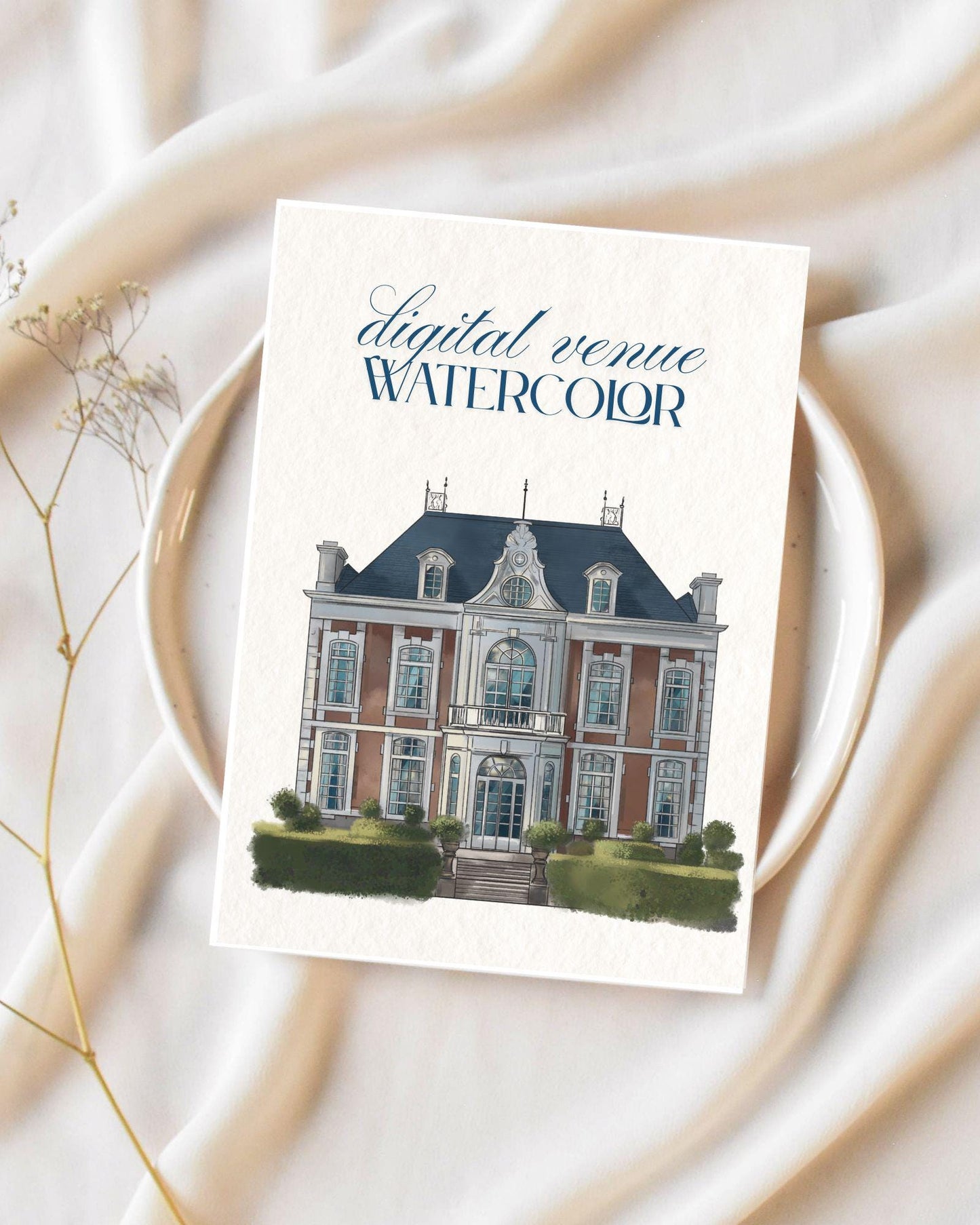 Custom Wedding Venue Drawing Watercolor Digital