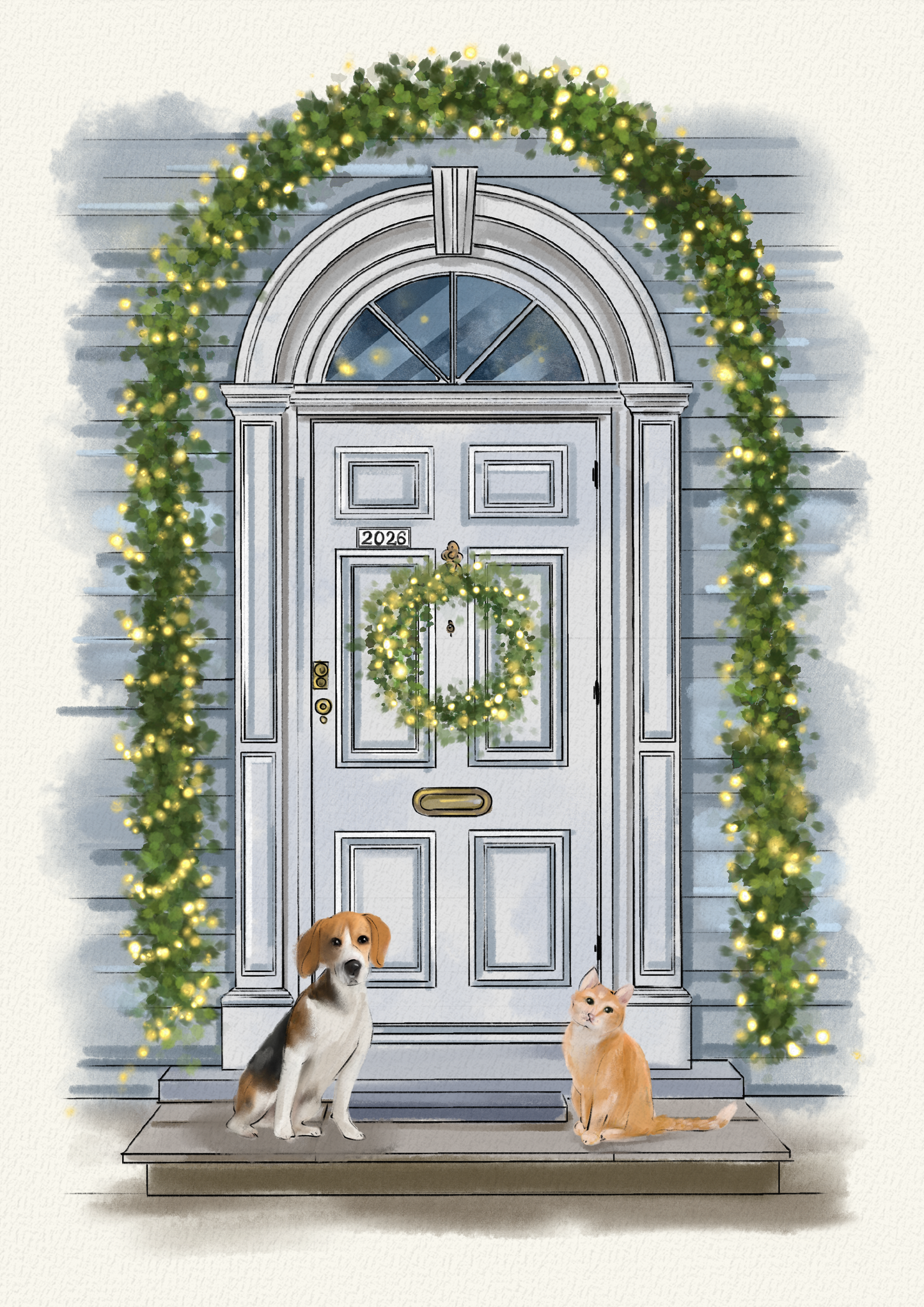 Custom Hand-Drawn Front Door Portrait: Personalized Greeting Card from Your Photo