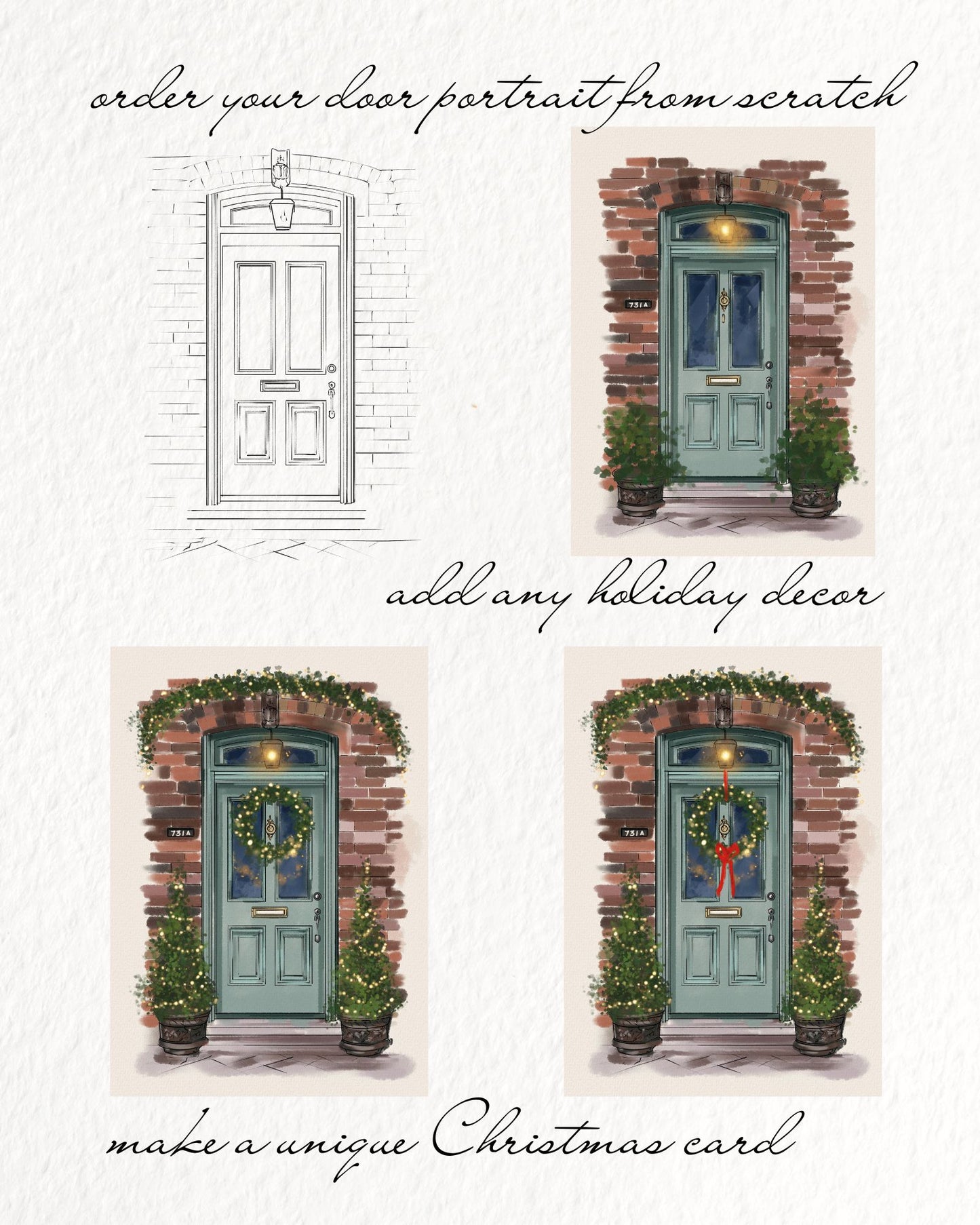 Custom Hand-Drawn Front Door Portrait: Personalized Greeting Card from Your Photo