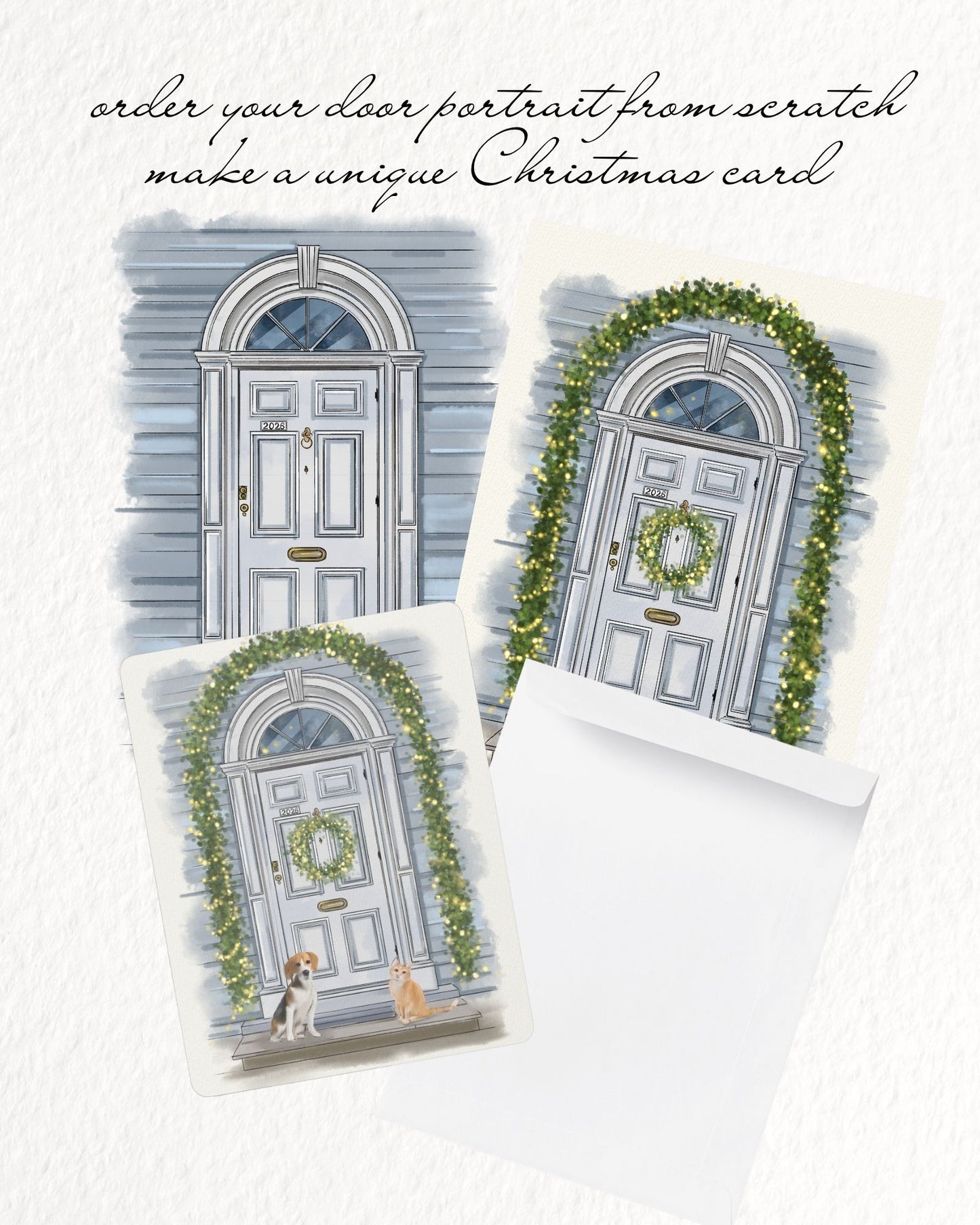 Custom Hand-Drawn Front Door Portrait: Personalized Greeting Card from Your Photo