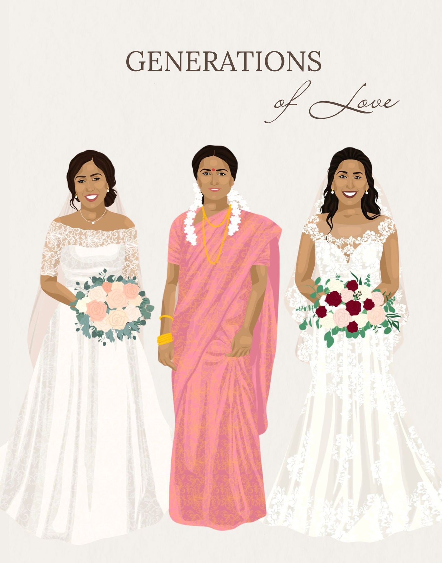 Custom Generational Wedding Portrait Gift for Mother of the Bride