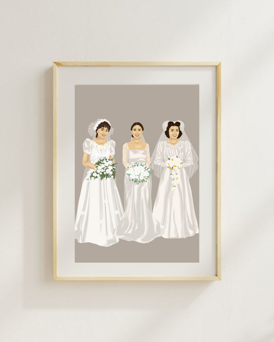 Custom Generational Wedding Portrait Gift for Mother of the Bride
