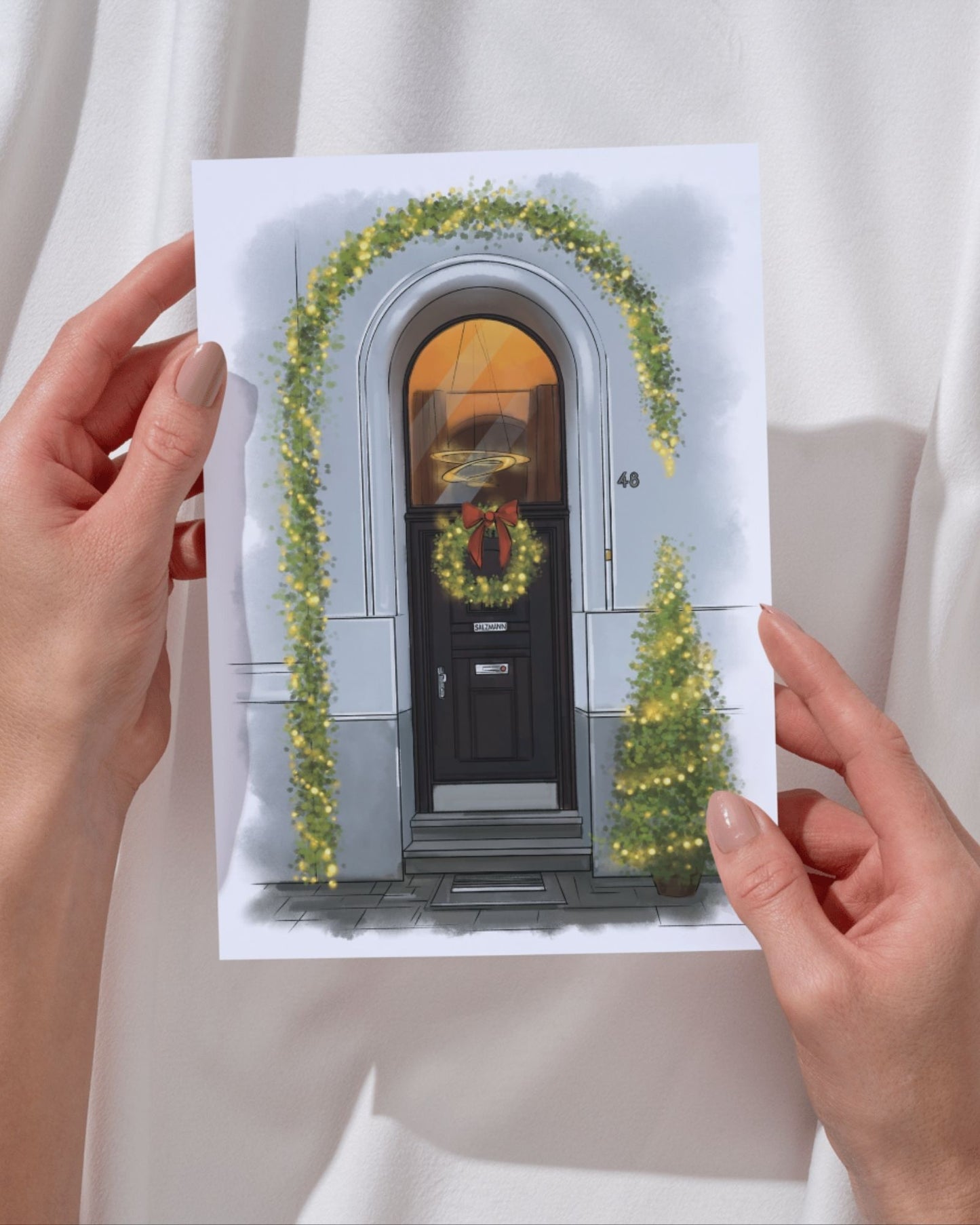 Custom Hand-Drawn Front Door Portrait: Personalized Greeting Card from Your Photo
