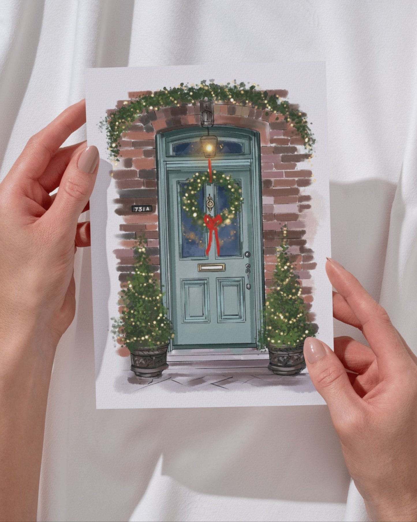 Custom Hand-Drawn Front Door Portrait: Personalized Greeting Card from Your Photo