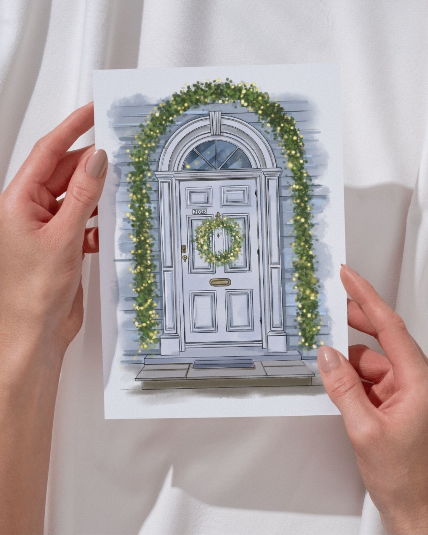 Custom Hand-Drawn Front Door Portrait: Personalized Greeting Card from Your Photo