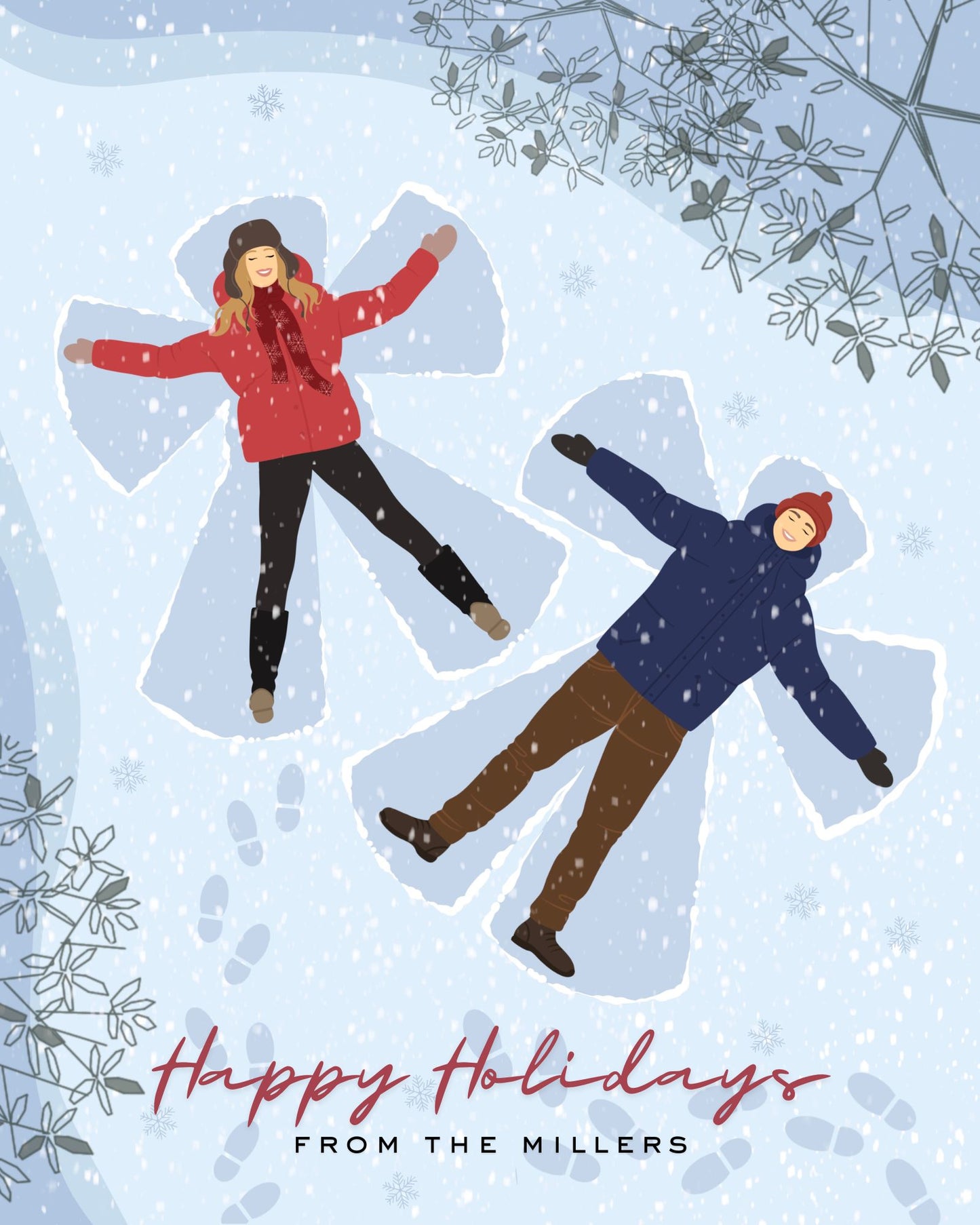 Family Portrait Holiday Greetings Card: Personalized Snow Angel Print (DIGITAL DOWNLOAD)