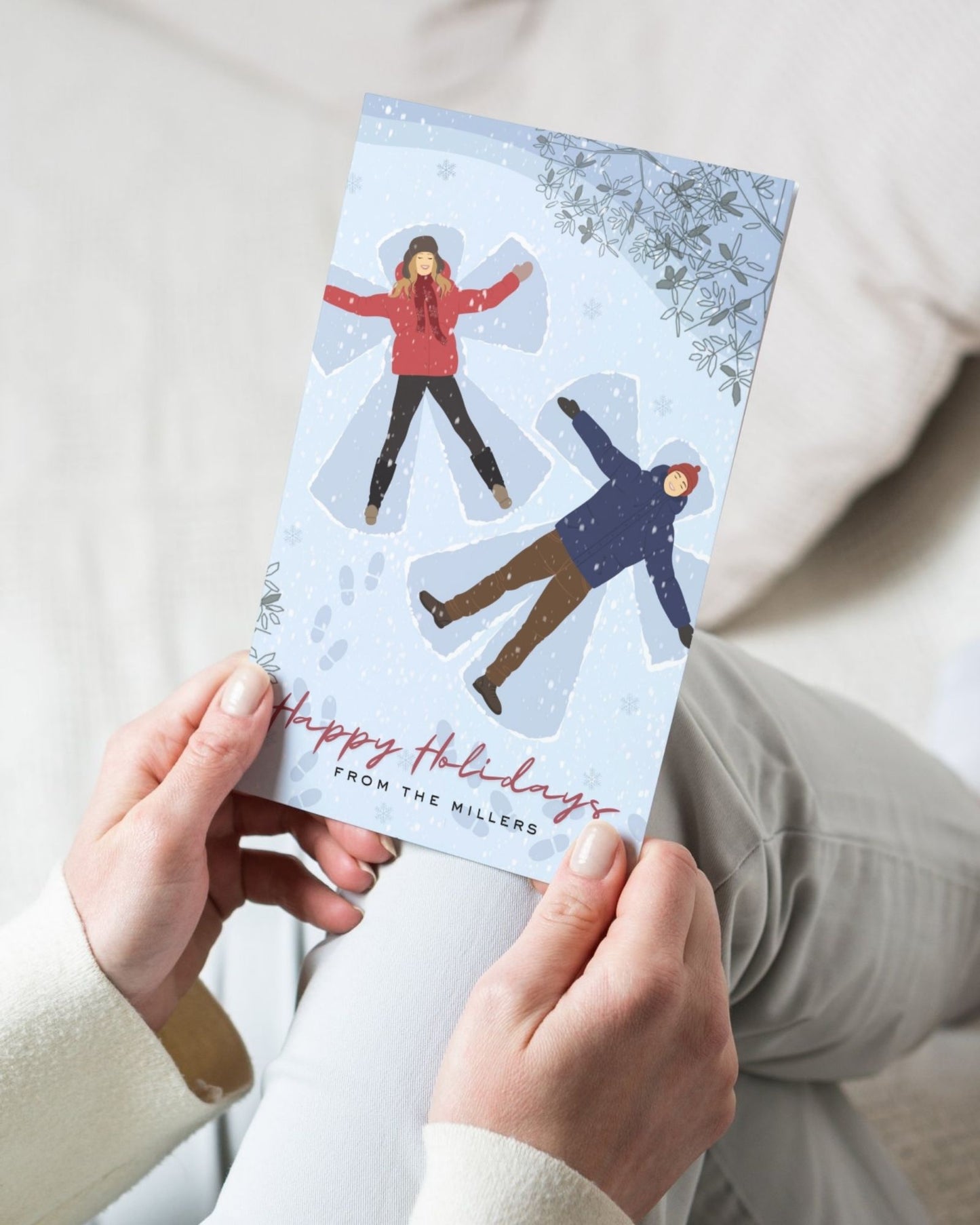Family Portrait Holiday Greetings Card: Personalized Snow Angel Print (DIGITAL DOWNLOAD)