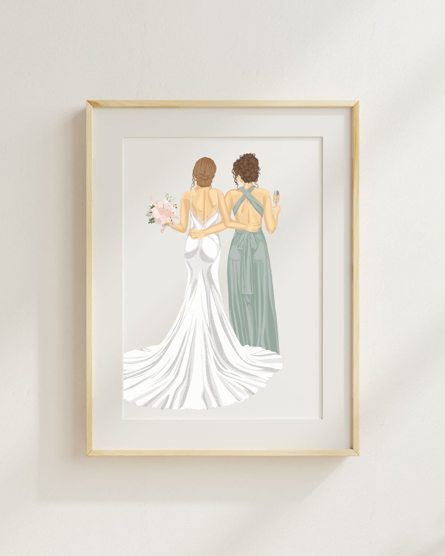 Custom Bride and Bridesmaid Portrait Art Print