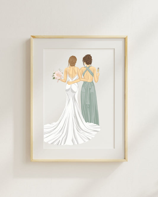 Custom Bride and Bridesmaid Portrait Art Print
