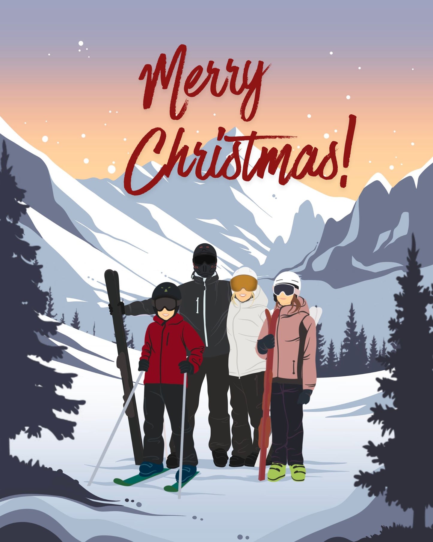 Family Portrait Holiday Greetings Card: Personalized Ski-Lovers Christmas Card (DIGITAL DOWNLOAD)