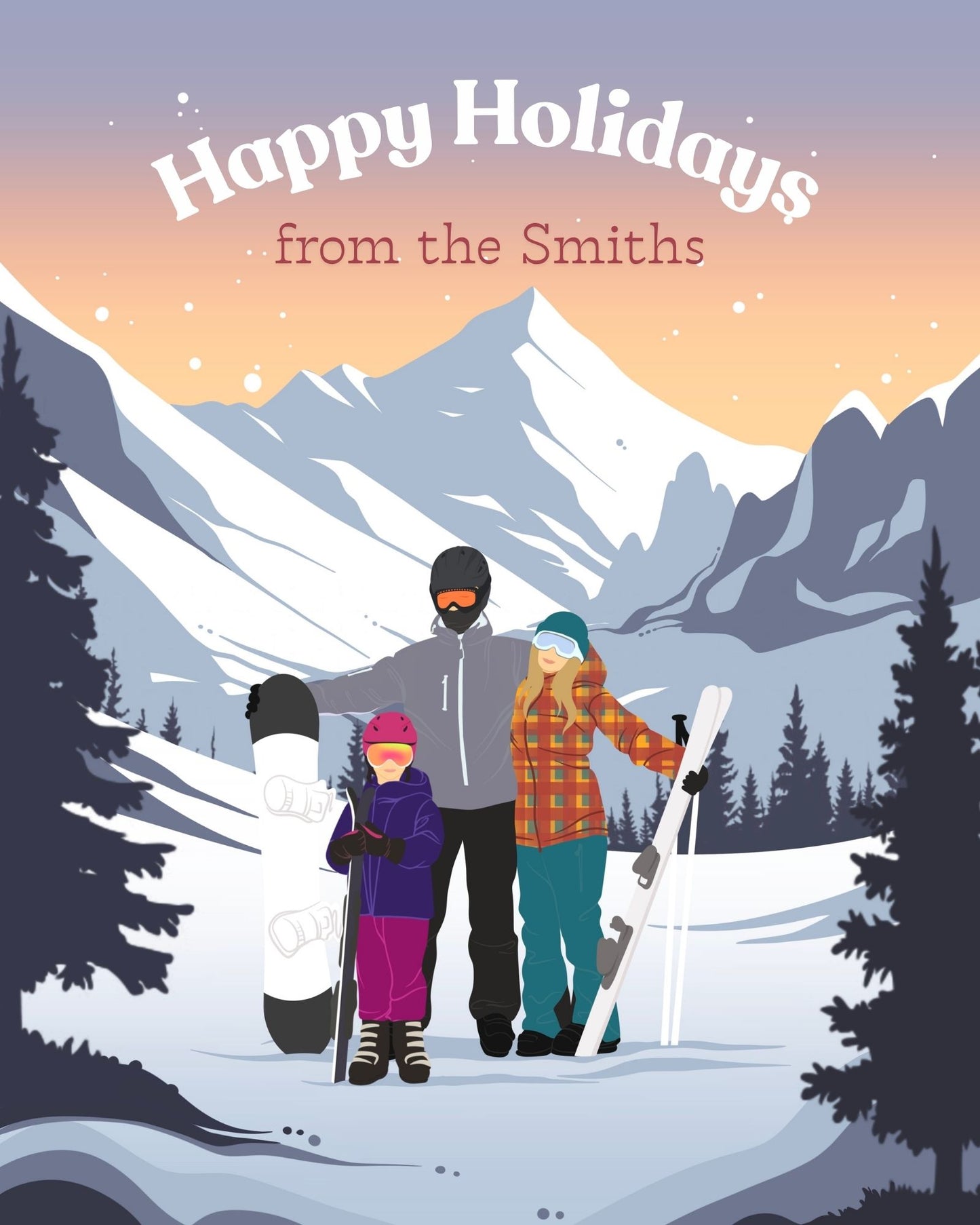 Family Portrait Holiday Greetings Card: Personalized Ski-Lovers Christmas Card (DIGITAL DOWNLOAD)