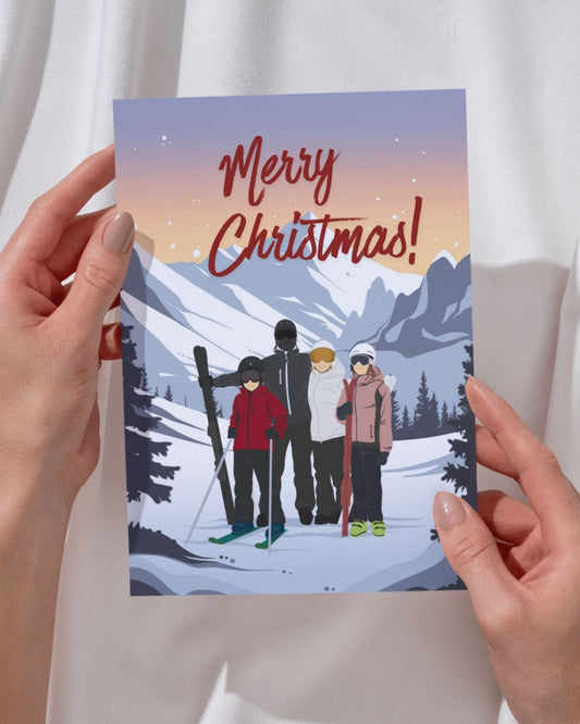 Family Portrait Holiday Greetings Card: Personalized Ski-Lovers Christmas Card (DIGITAL DOWNLOAD)